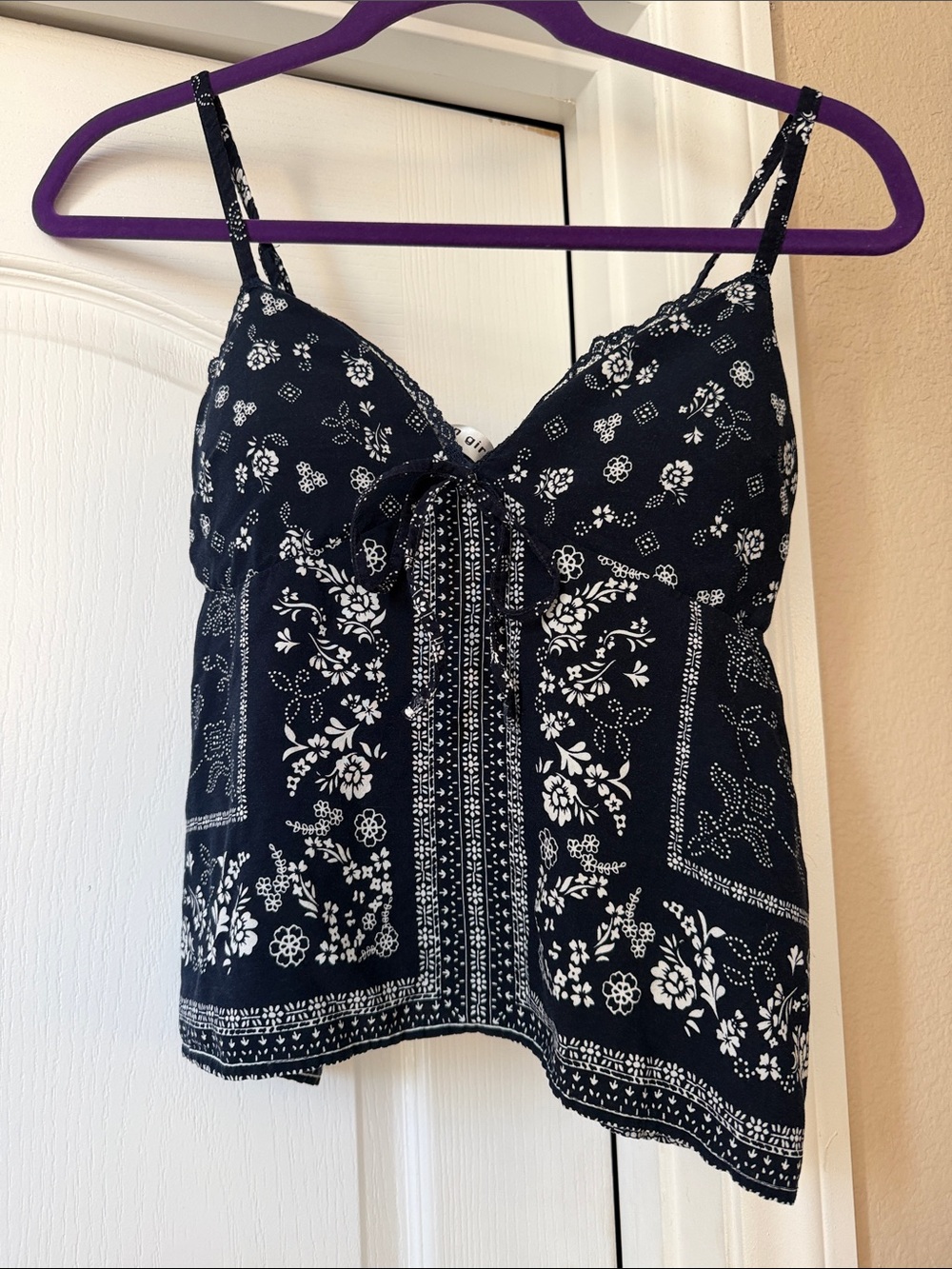 Madden Girl Navy & White Floral Bandana Tie-Front Cami